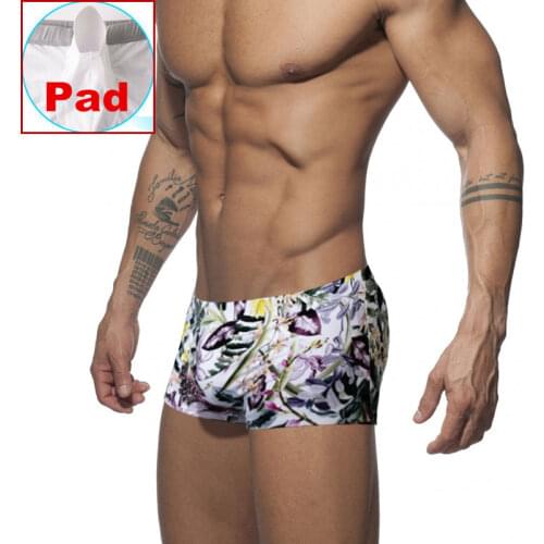Men Swimwear with Pack-Up Pad Mens Leaf Swimming Trunks Swim Briefs Boxer Gay Man Swimsuits Surfing Beach Shorts Sports Wear