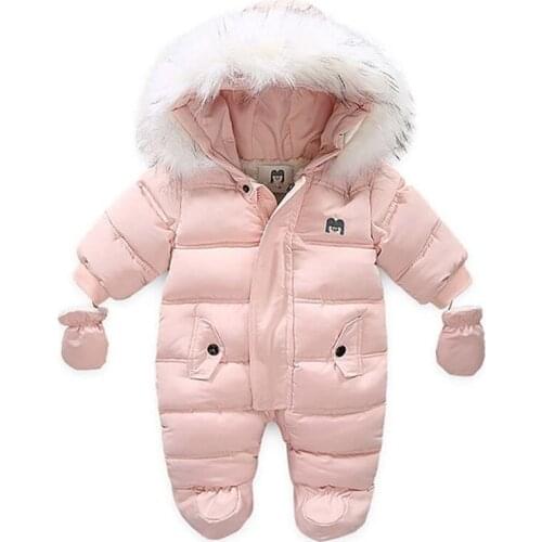 3-24M Newborn Baby Girls Boys Zipper Down Jumpsuits with Gloves Winter Thick Parkas Solid Color Romper Jumpsuit Romper Outfits