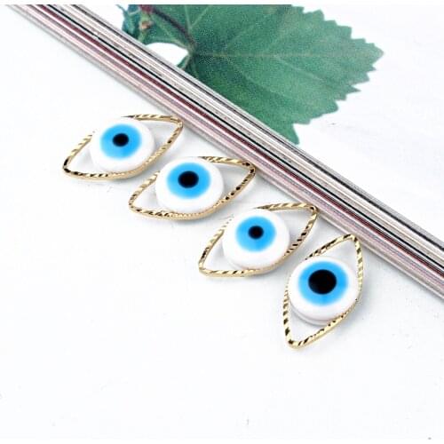 10pcs Blue Evil Eye Lucky Bracelets Connector Findings Resin Charms Fatima Earrings Necklace Pendant Diy For Jewelry Make C218