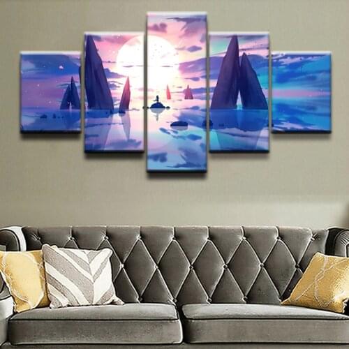 Home Decoration Wall Art Modern Poster 5 Panel Fantasy Landscape Living Room Canvas HD Print Modular Painting Pictures Frame
