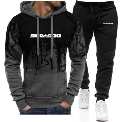 2021 New Mens Sea Doo Seadoo Moto Hooded Sweater Hoodie + Pants Two Piece Suit Spring Print Gradient Casual Sweatpant Sets
