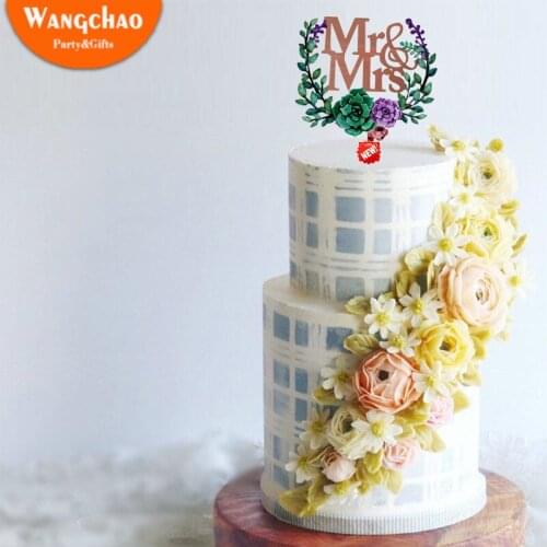 New Green Leaf Happy Wedding Acrylic Mr and Mrs Cake Topper Wedding Decoration Marriage Party Supplies Cake Decorating Tools