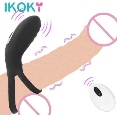 IKOKY 2 in 1 Vibrating Penis Ring 9 Frequency G-Spot Clitoris Stimulation Male Delay Ejaculation Remote Control