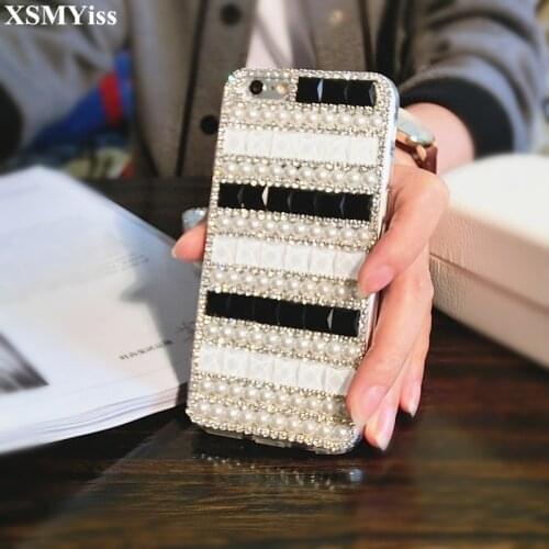 XSMYiss Luxury Jewelled Bling Crystal Diamond With Pearl For iPhone X 5 SE 6 6S 7 8 Plus XR Xs Max Rhinestone Case Cover