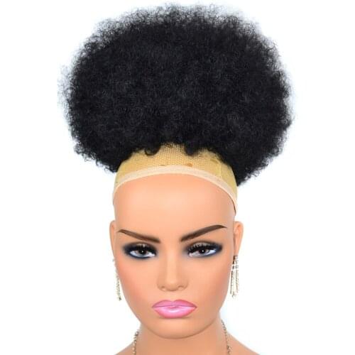 Synthetic Short Afro Kinky Hair Bun For Black Women Afro Puff Soft Fried Head Elastic Hair Rope Clip in Hair Extensions