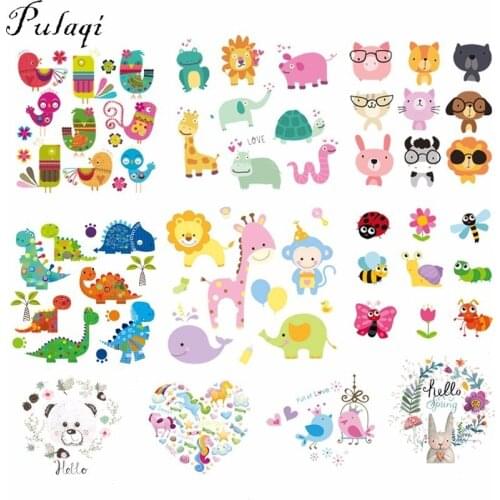 Pulaqi Cute Animal Iron-on Heat Transfer For T-Shirts Transfer SPaper Fabric Appliques A-leve Thermal Press Stickers E
