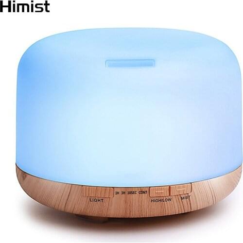 Ultrasonic Air Humidifier Essential Oil Diffuser 500ml Wood Grain 7 Color Changing LED Lights for Home Electric Aroma Diffuser