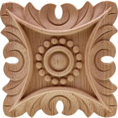 Vintage Unpainted Wood Carved Corner Onlay Applique Frame Background Home Furniture Wall Cabinet Door Decor Decoration