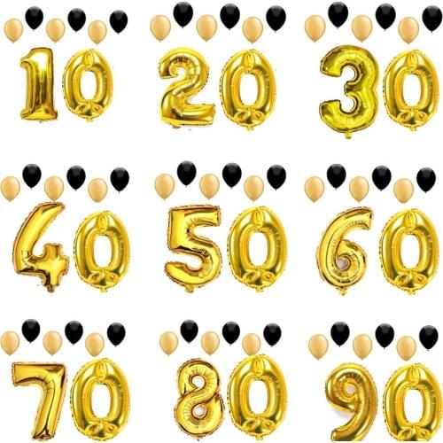 40inch Anniversary Party Decoration Gold Number balloons Cheers To 10 20 30 40 50 60 70 80 90 Years Adult Birthday Retirement