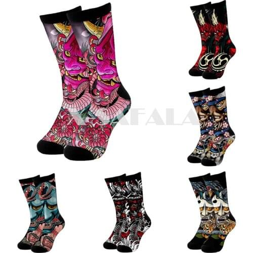 Japan Art Samurai Tattoo 3D Fashion Long Socks Cycling Casual Novelty High Socks Men Women Cotton Funny Leg Calf Cotton-1