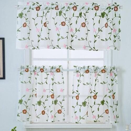 Flower Pattern Through Rod Japanese Korean Short Shading Curtain Home Kitchen Cafe Gift Shop Decoration