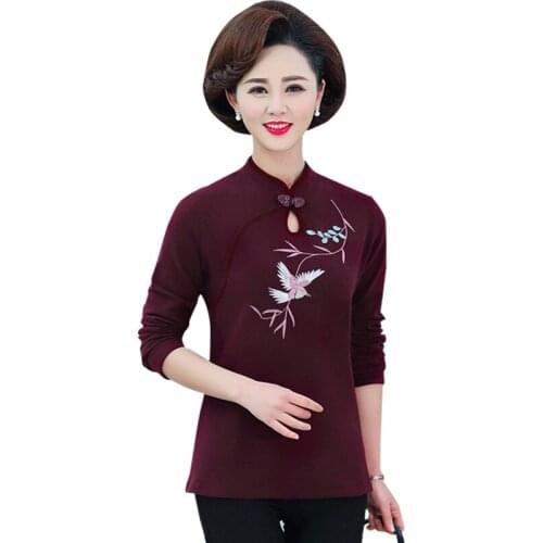 Turtleneck Tops Women Long Sleeve T Shirts Bird Embroidery 2021 Spring Autumn Cashmere T-Shirts Women Basic Shirt 5XL