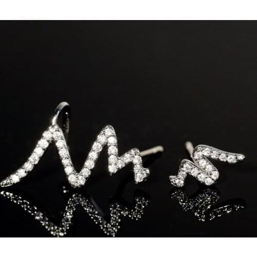 New Hot Fashion 925 Sterling Silver Crystal Asymmetric curve Earrings for Women Girls Gift Fashion Statement Jewelry