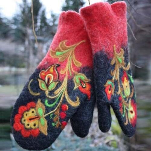 Women Gloves Ladies Harajuku Retro Gloves Winter Mittens Gloves Embroidery Outdoor Gloves Mittens Womens Winter Warm Gloves