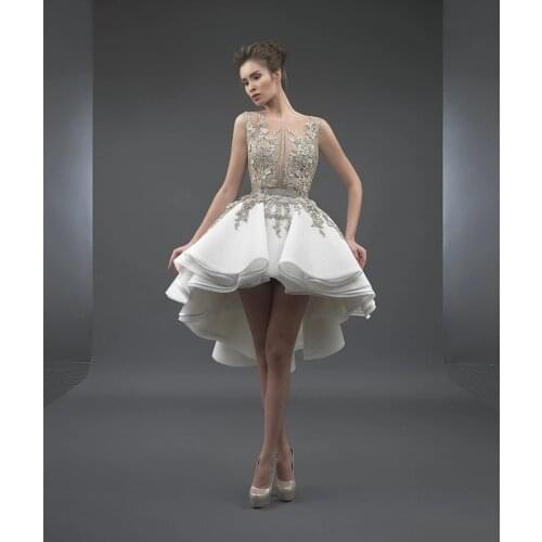 Hi Low Robe De Soiree A-line Tulle Appliques Lace Sexy Short Party Prom Dresses Prom Gown Evening Dresses