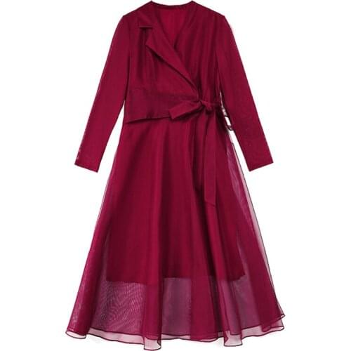 Temperament V-neck dress women vintage Long sleeve A-Line dress women Autumn new Elegant Knee-Length Dress