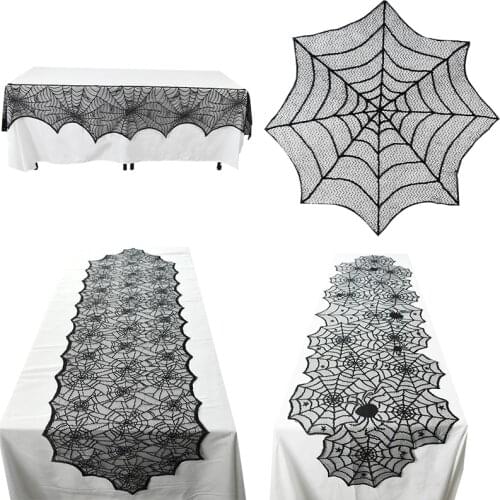 1pc Halloween Lace Spider Web Tablecloth Rectangle Fireplace Scarf Cover Furniture Decoration Lampshade Halloween Party Decor