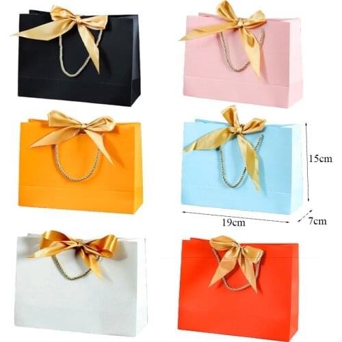 1pcs Gift Bags With Handles Paper Party Favor Bag With Bow Ribbon For Birthday Wedding Graduation Celebration Present Wrap