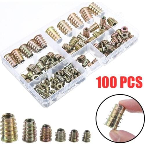 100pcs/set M4 M5 M6 M8 M10 Threaded Hex Drive Inserts Wood Screw Inserts Nut Furniture Hex Socket Screw Inserts
