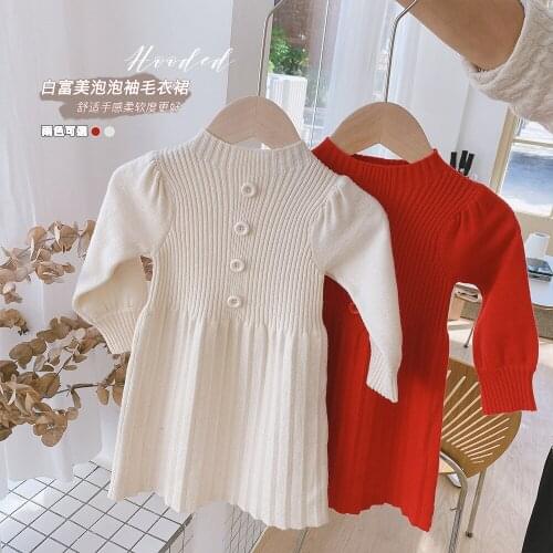 2021 Ins Fashion Baby Girls Knit Dresses Knitwear Baby Dress Ribbed Dresses