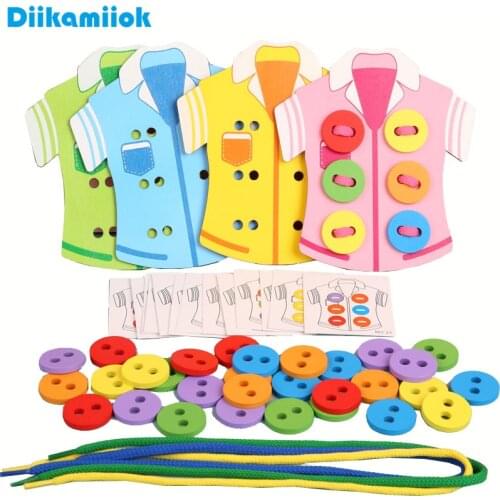 4pcs/set Wooden Clothes Wearing Rope Handmade Threading Toy Baby Learning Educational Toys Kids Life Skills Training Game MG-Z60