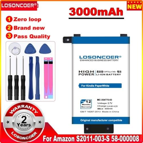 LOSONCOER 3000mAh MC-354775-03 For Amazon Kindle PaperWhite S2011-003-S 58-000008 DP75SD1 EY21 1st KPW1 Battery