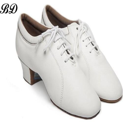 BD Latin Dance Shoes Sports SHOES Profession Ballroom Shoe Modern Soft Cowhide Genuine Leather Wearable 419 White Jazz Slip-UP