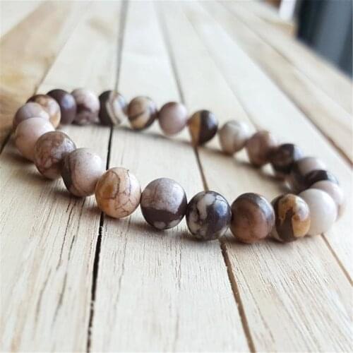 8mm Natural Zebra Jasper Gemstone Mala Bracelet Healing Wrist Cuff 7.5 inches Yoga