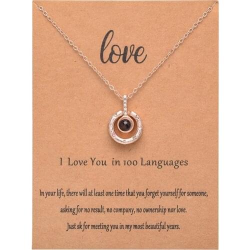Have Card LOVE 100 languages I Love You Chain Necklace Pendant Alloy Jewelry Wholesale