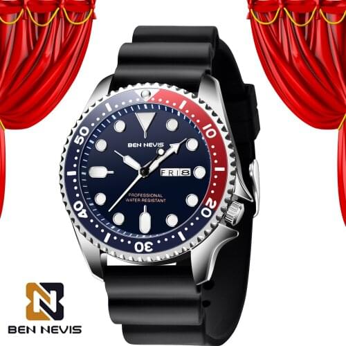 Mens Quartz Watch 2021 New BENNEVIS Watch Mens Luxury Business Casual Fashion Silicone Waterproof Watches Low Price Promotion