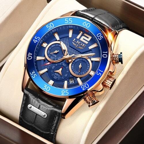 2021 Leather Belt Diver Watch Men LIGE Top Brand Luxury 30M Waterproof Casual Automatic Date Quartz Wrist Watch Men Relogio+Box