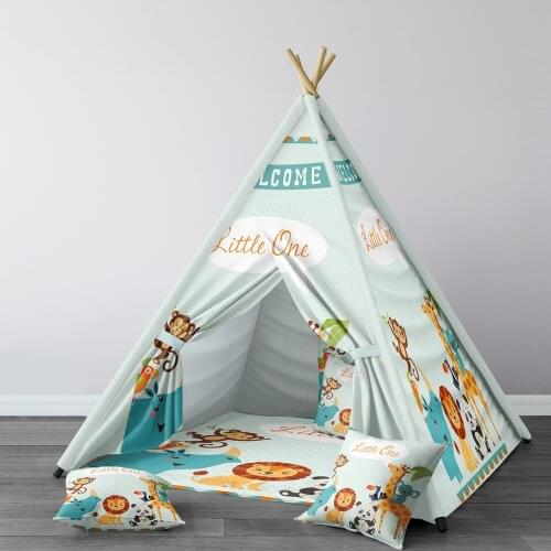 Play Tent for Kids Wigwam Portable Indoor Playground Tents Children Bedrooms Welcome to The Jungle Green Model 021