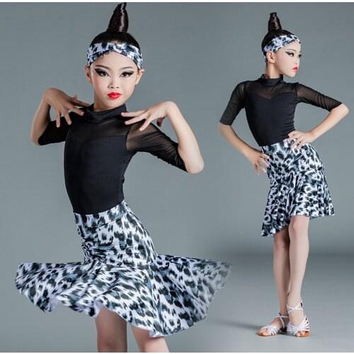 Children Latin Dance Dress Autumn Black Mesh Top Skirts Suit Professional Examination Competition Costumes Practice Clothes