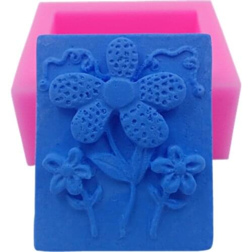 Flower Design Bar Soap Mold Rectangle Silicone Mold for Natural Soap Making