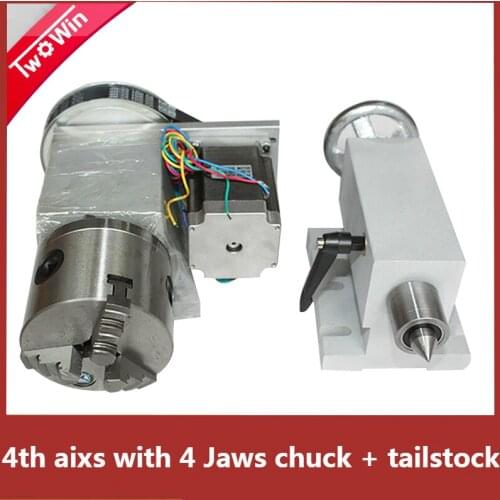 CNC Router K12 80mm 4th Aixs with 4 Jaws Chuck + Tailstock Rotational Rotary Axis for cnc Engraving Machine