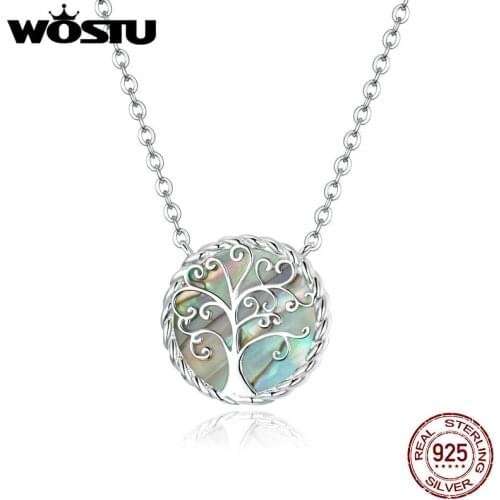 WOSTU 925 Sterling Silver Necklace Tree of Life Long Chain Link Necklace For Women Fashion Jewelry CQN433
