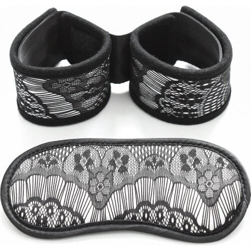 Set black lace handcuff eye Blindfold Mask Bondage BDSM restraint slave erotic Fetish Sex Toy For male female couple Game