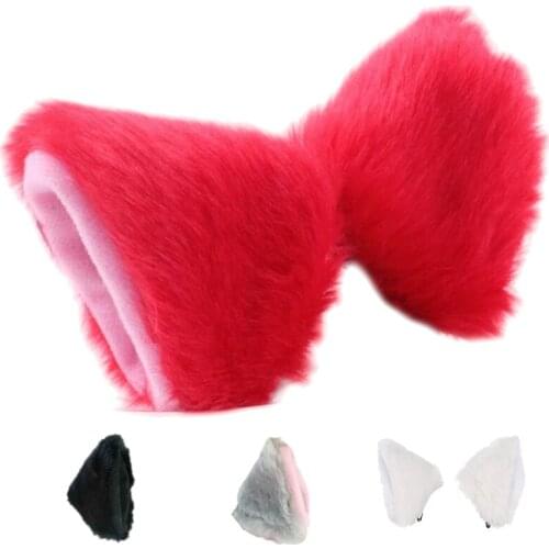 Cat Fox Long Fur Ears Anime Neko Costume Orecchiette Hair Clip Party white