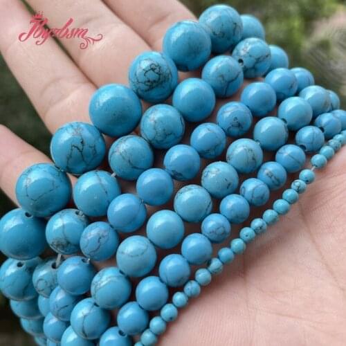 Wholesale Natural Stone Beads Blue Turquoises Howlite Round Beads For DIY Necklace Bracelet Jewelry Making 15" 2/3/4/6/8/10mm
