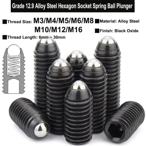 M3/M4/M5/M6/M8/M10/M12/M16 Grade 12.9 Alloy Steel Hexagon Socket Spring Ball Plunger Point Set Screws Headless Screws Grub Screw