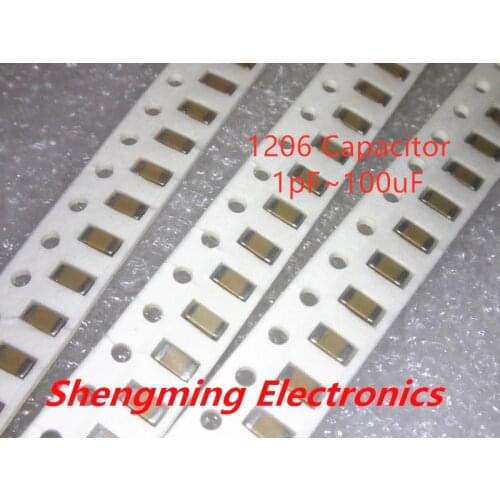 100pcs 1206 SMD Thick Film Chip Multilayer Ceramic Capacitor 0.5pF-100uF 10NF 100NF 1UF 2.2UF 4.7UF 10UF 1PF 6PF 103 104 105