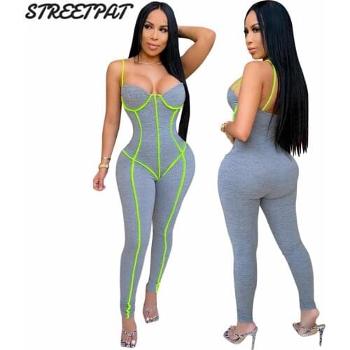 Spaghetti Straps Jumpsuit Women Sexy Bodycon Backless Stripe Romper Elasticity Fitness Playsuit Streetwear Jumpsuits Body Femme