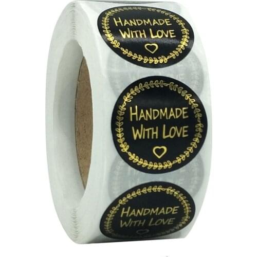 500pcs/roll Round Black Handmade With Love Stickers For Wedding Seal Lable Thank you Sticker Envelope Scrapbooking Decoration