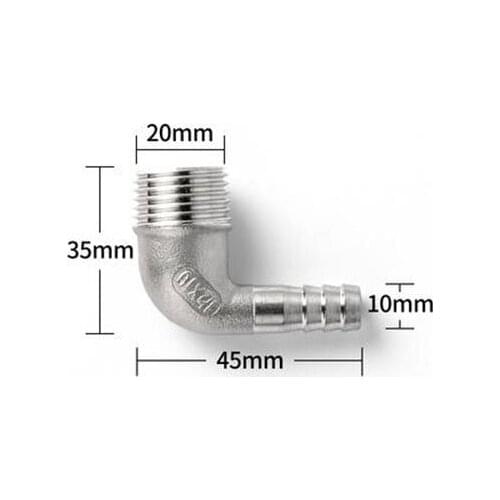 1/2'' BSP Male Thread x 12mm 304 Stainless Steel Elbow Connector Barb Hose Tail Reducer Pagoda Joint Coupling Pipe Fitting
