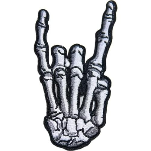 2PCS Rock Music Patches I Love You Gesture Skull Hand Patch DIY Embroidery Applique Iron on Punk Clothes Stickers Wholesale