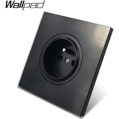Wallpad L6 Black French Wall Socket Tempered Glass Panel Electrical Power Outlet 16A Round Design