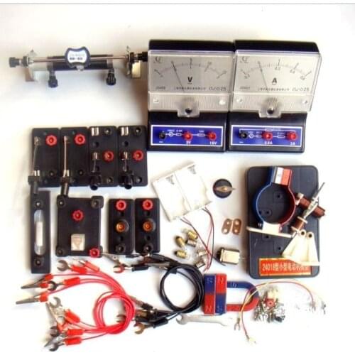 Physic laboratory equipment electrical experiment tools sets AC/DC Ammeter battery ,bulbs ,cable ,motor, rhostat