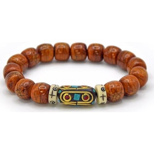 Wholesale Tibet Handmade Natural Yak Bone Bracelet Retro Personality Bracelet Vintage Style Nepal Bronze inlaid Bracelet
