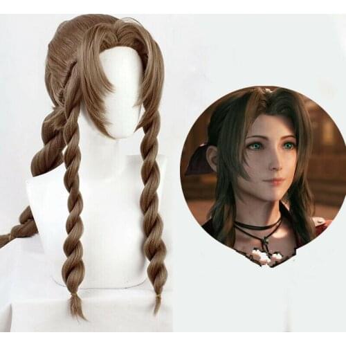 New Anime Final Fantasy VII Remake FF7 Aerith Gainsborough Cosplay Hair Wig Braid Sa ZY