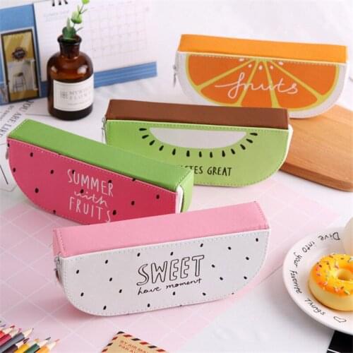 High Quality PU Leather Fruit Pencil Cases Stationery Store Big Size School Pencil Bag For Students Gifts Pencil Box Large Size